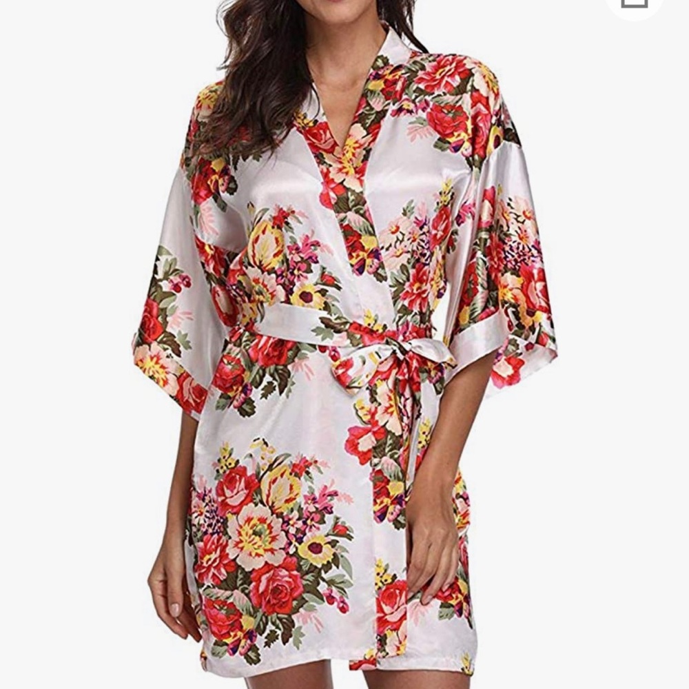 Floral Satin Kimono Robe
